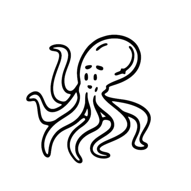 Ilustración vectorial de estilo de arte Doodle de contorno de pulpo lindo dibujado a mano