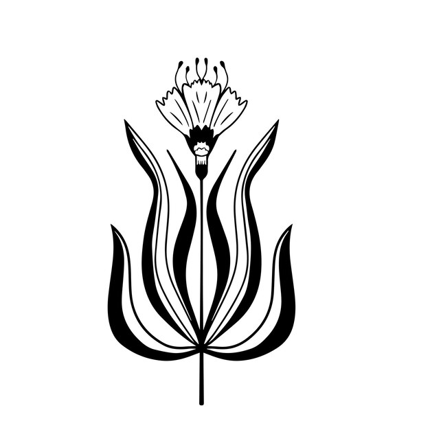 Ilustración vectorial de estilo de arte de línea de dibujos en blanco y negro con flores decorativas de Linocut