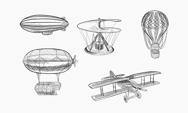 Ilustración vectorial de estilo boceto de transporte de aeronaves antiguas Imitación de grabado antiguo Imitación de boceto dibujado a mano de transporte aéreo