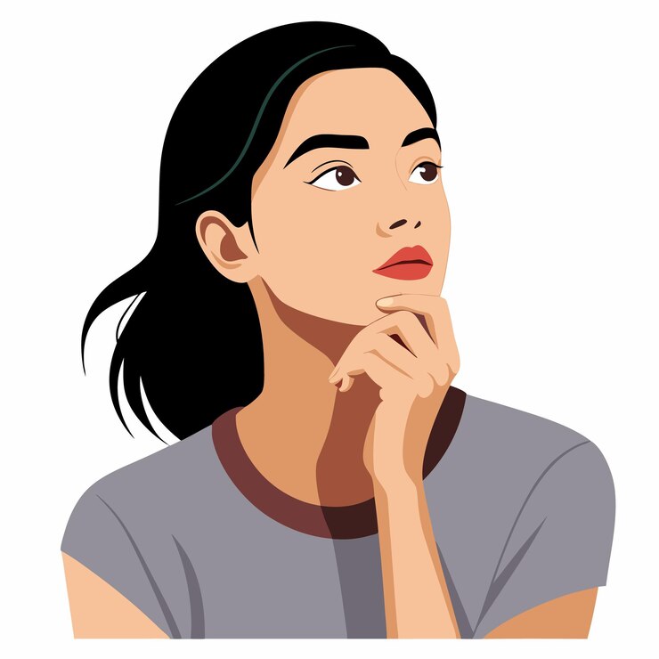 Vector ilustración vectorial de estilo dibujos animados de una mujer joven que piensa