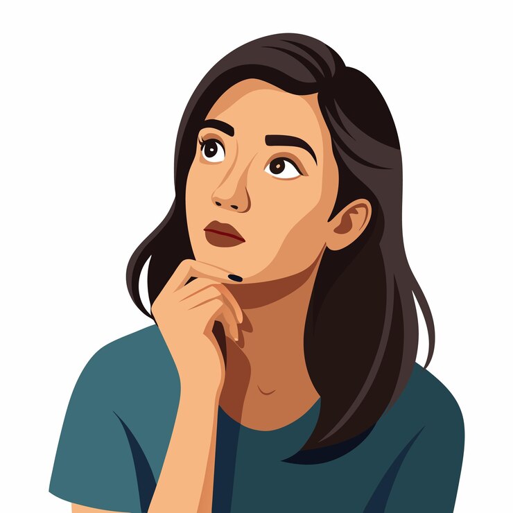 Vector ilustración vectorial de estilo dibujos animados de una mujer joven que piensa