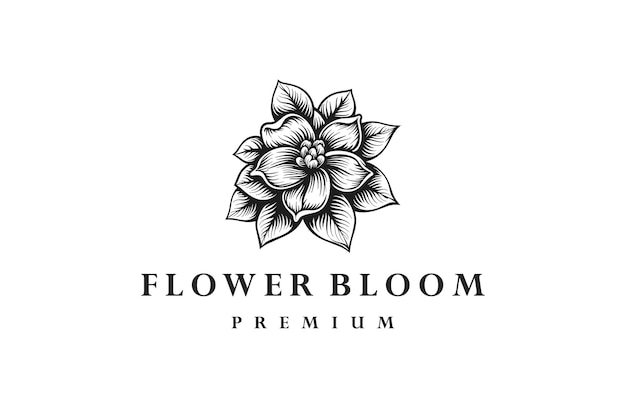 Ilustración vectorial del estilo de grabado del logotipo de la flor