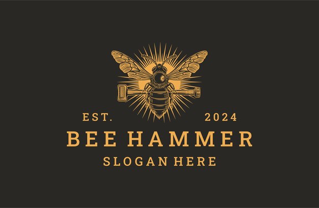 Ilustración vectorial del estilo de grabado del logotipo del martillo de abeja