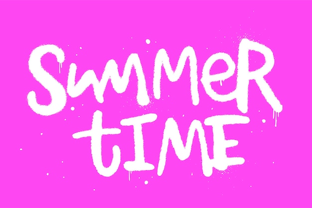 Vector ilustración vectorial estilo de graffiti callejero urbano eslogan del horario de verano sobre fondo rosa efecto de salpicadura y gotas concepto de temporada vacaciones calientes imprimir para camiseta gráfica sudadera