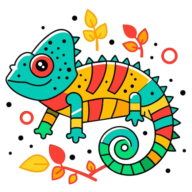 Ilustración vectorial de estilo groovy colorido de un lagarto