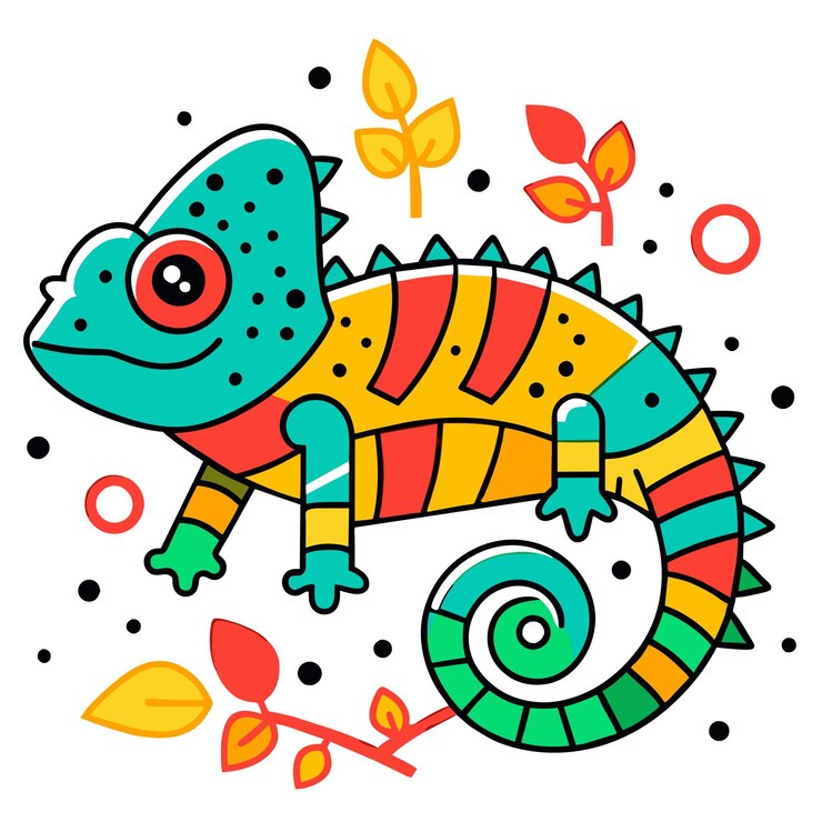 Vector ilustración vectorial de estilo groovy colorido de un lagarto