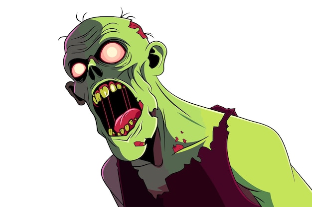 Una ilustración vectorial de estilo horror de un zombi verde hambriento Monstruo del miedo de Halloween