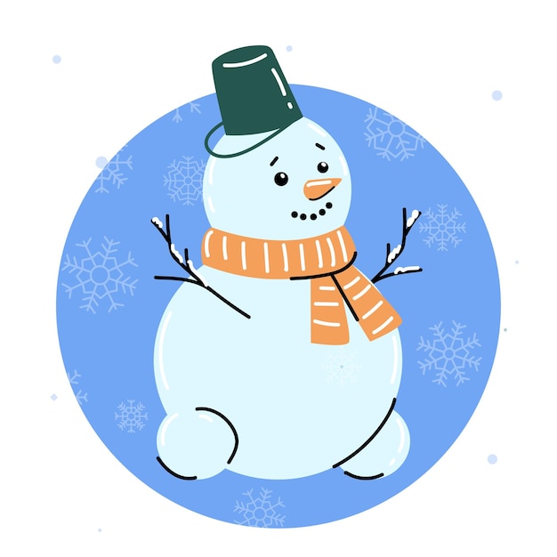 Ilustración vectorial en estilo infantil sobre fondo blanco Hombre de nieve de Año Nuevo