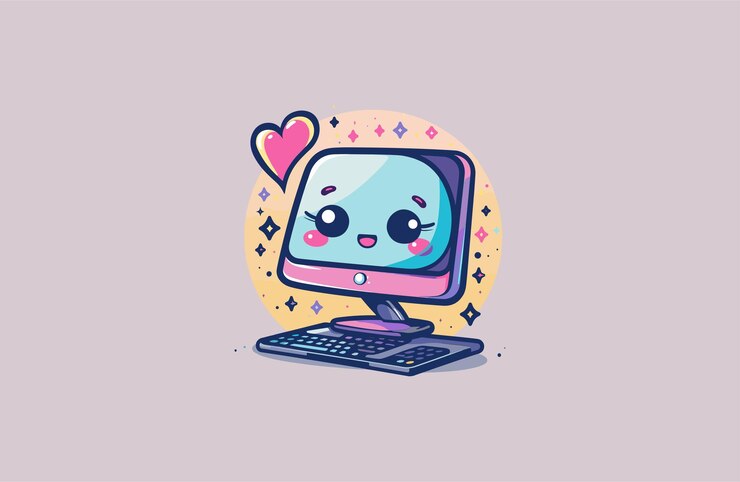 Vector ilustración vectorial de estilo lindo del logotipo de la computadora