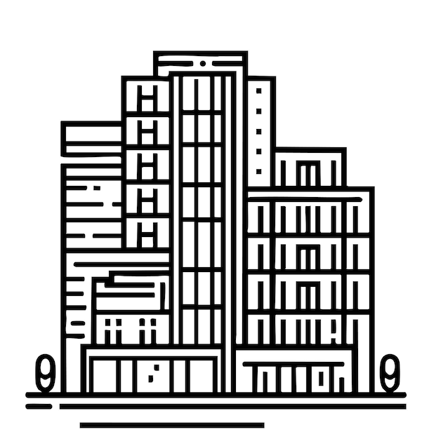 Ilustración vectorial de estilo de línea plana geométrica que representa un paisaje de la ciudad