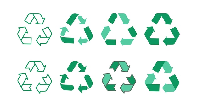 Vector ilustración vectorial de estilo de línea plana con icono de reciclaje verde