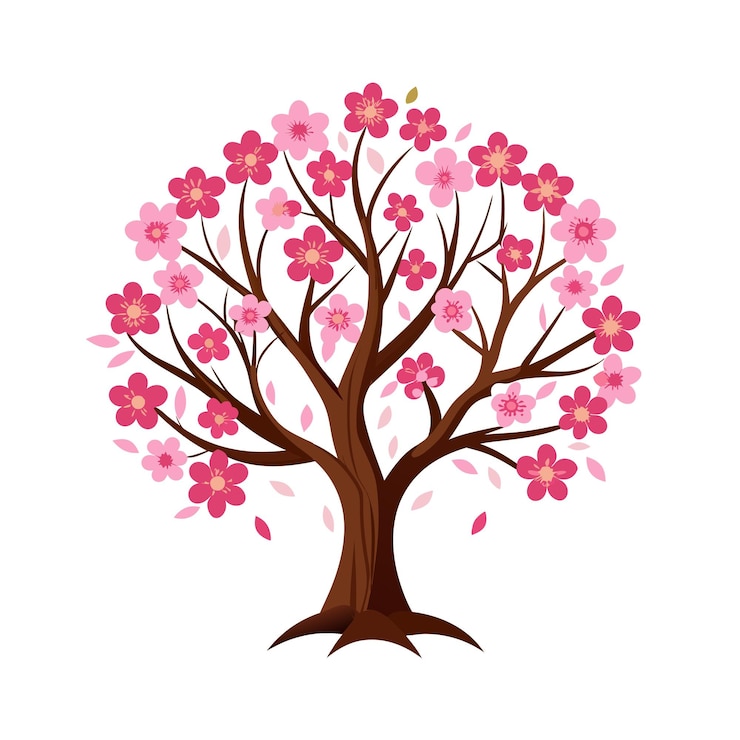Vector ilustración vectorial de estilo plano de árboles y arbustos de flores hermosas