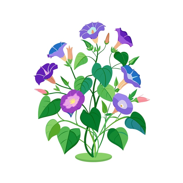 Ilustración vectorial de estilo plano de árboles y arbustos de flores hermosas