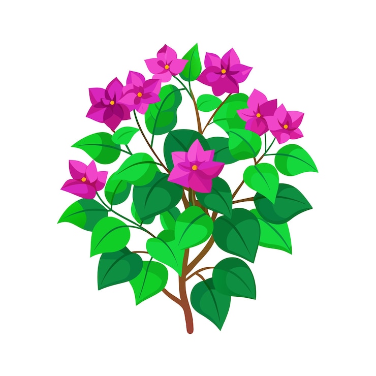 Vector ilustración vectorial de estilo plano de árboles y arbustos de flores hermosas