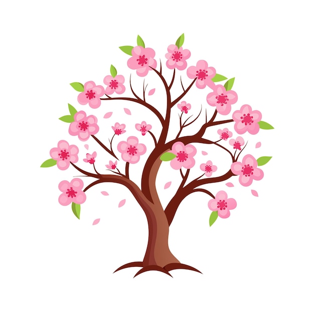Ilustración vectorial de estilo plano de árboles y arbustos de flores hermosas