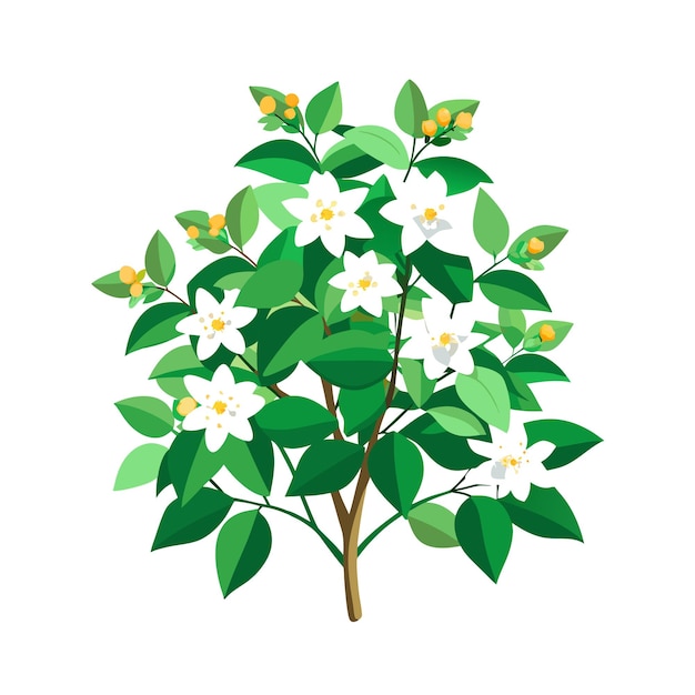 Ilustración vectorial de estilo plano de árboles y arbustos de flores hermosas