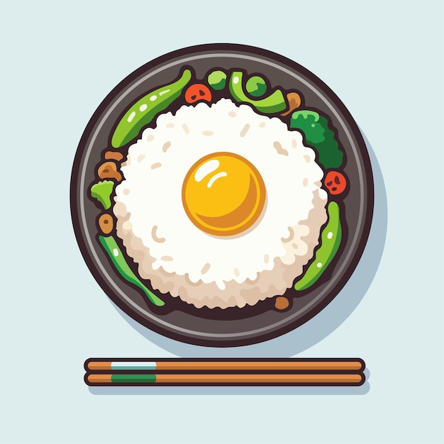 Ilustración vectorial de estilo plano de arroz frito indonesio