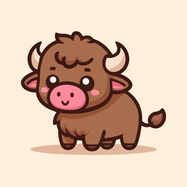 Ilustración vectorial de estilo plano de búfalo de dibujos animados