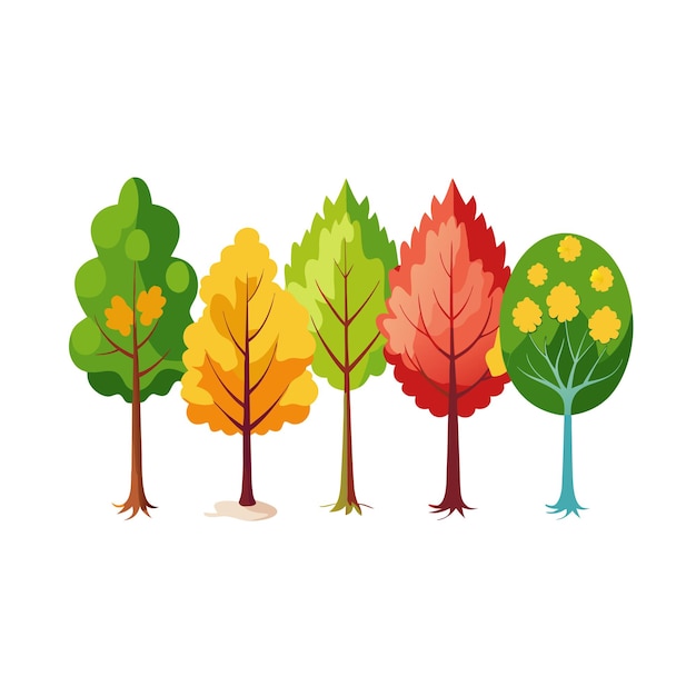 Ilustración vectorial de estilo plano de una colección de árboles