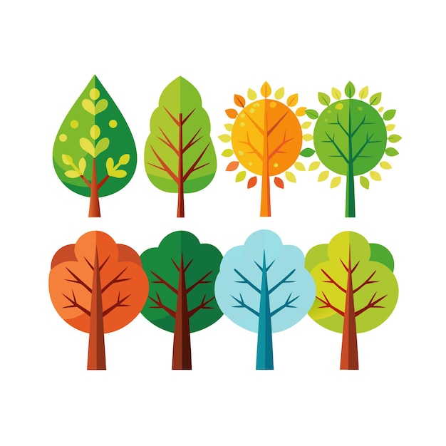 Ilustración vectorial de estilo plano de una colección de árboles