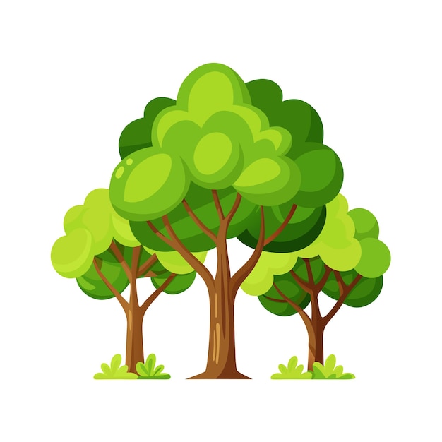Ilustración vectorial de estilo plano de una colección de árboles
