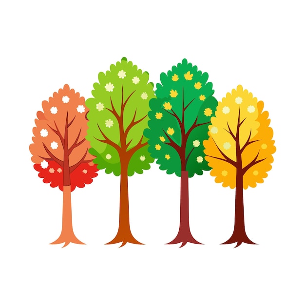 Ilustración vectorial de estilo plano de una colección de árboles