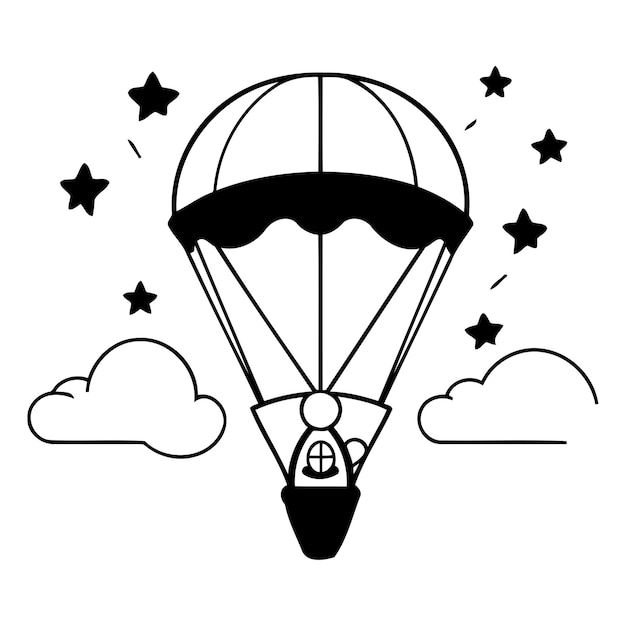 Vector ilustración vectorial de estilo plano de globo de aire caliente volando en el cielo