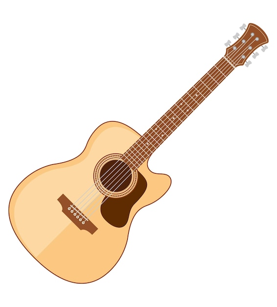 Ilustración vectorial de estilo plano de un instrumento musical de guitarra acústica