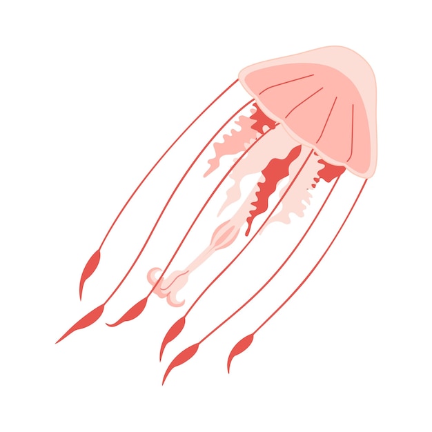 Vector ilustración vectorial de estilo plano de moda de medusa rosada de dibujos animados
