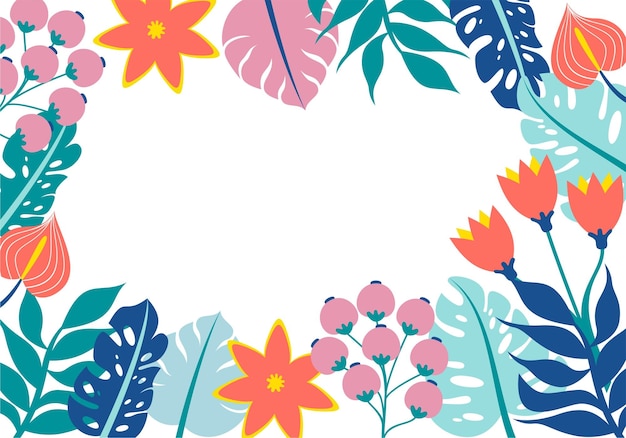 Ilustración vectorial en estilo plano simple con marco floral tropical