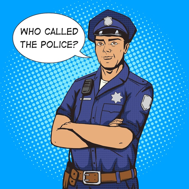 Ilustración vectorial de estilo pop art de un policía
