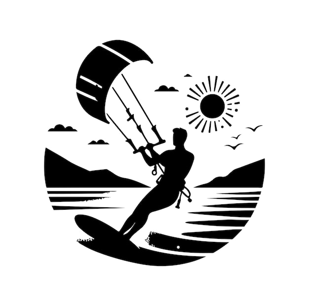 Vector ilustración vectorial de estilo de silueta para el kitesurf