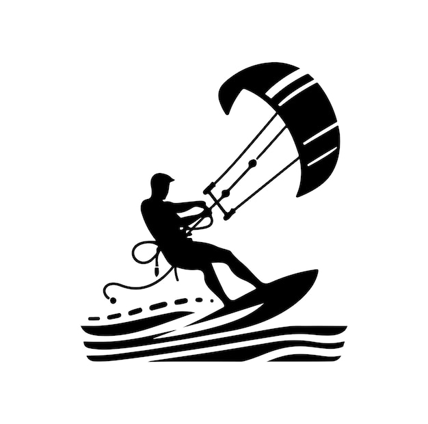 Ilustración vectorial de estilo de silueta para el kitesurf