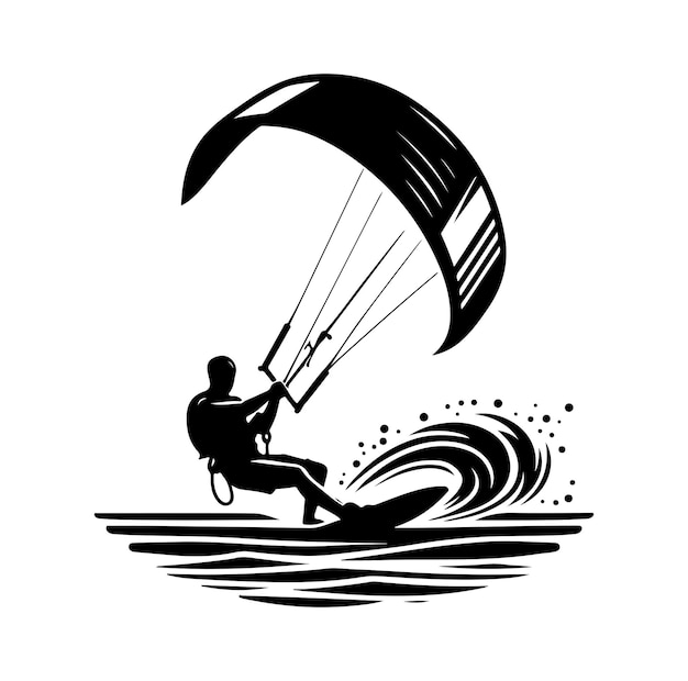 Vector ilustración vectorial de estilo de silueta para el kitesurf