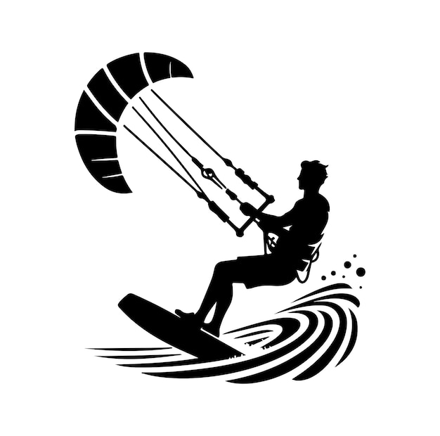 Ilustración vectorial de estilo de silueta para el kitesurf