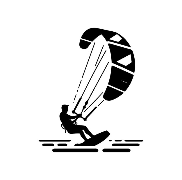 Ilustración vectorial de estilo de silueta para el kitesurf