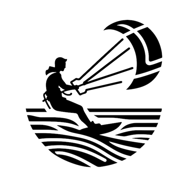 Vector ilustración vectorial de estilo de silueta para el kitesurf