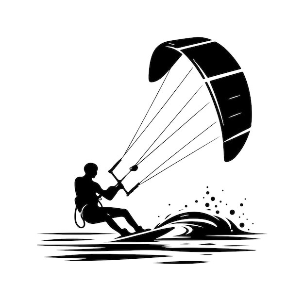 Ilustración vectorial de estilo de silueta para el kitesurf