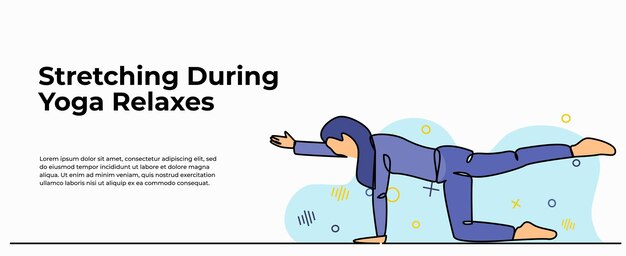Ilustración vectorial de estiramiento durante el yoga Plano moderno en estilo de línea continua