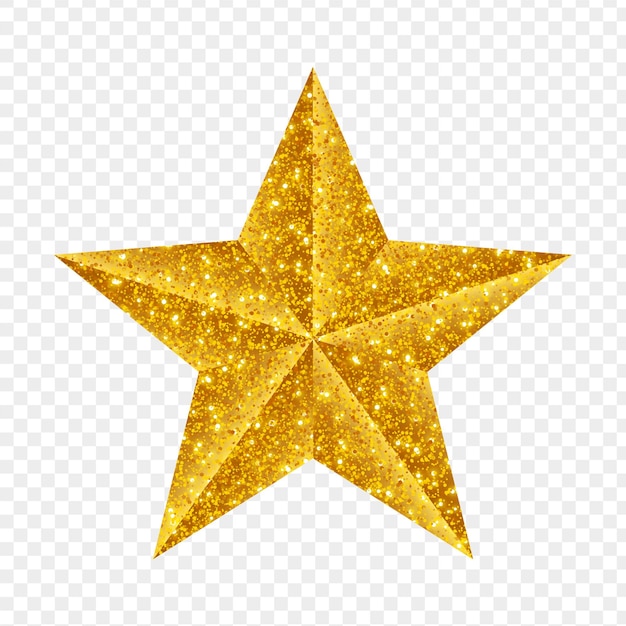 Ilustración vectorial de una estrella 3D reluciente sobre un fondo transparente