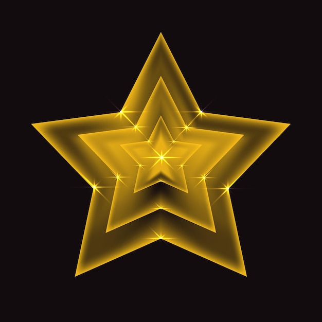 Ilustración vectorial de una estrella dorada transparente con brillo