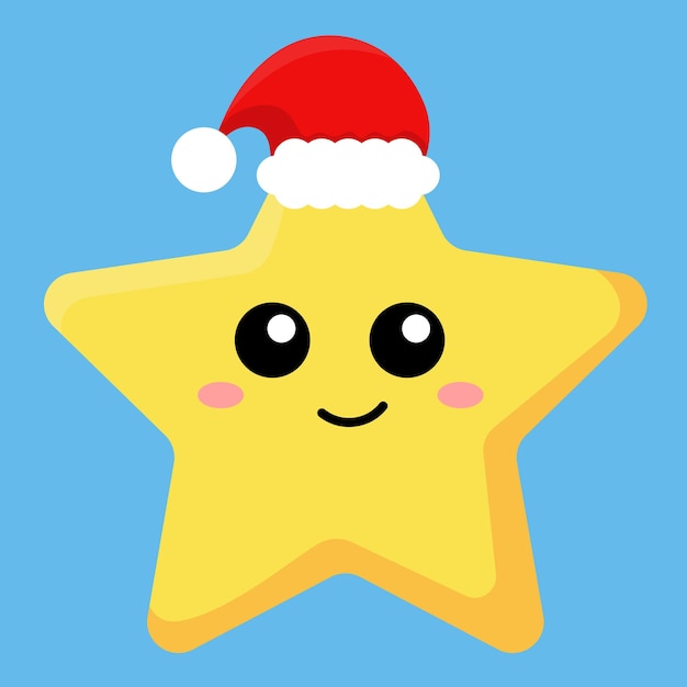 Ilustración vectorial de una estrella de la suerte amarilla con un sombrero de Navidad