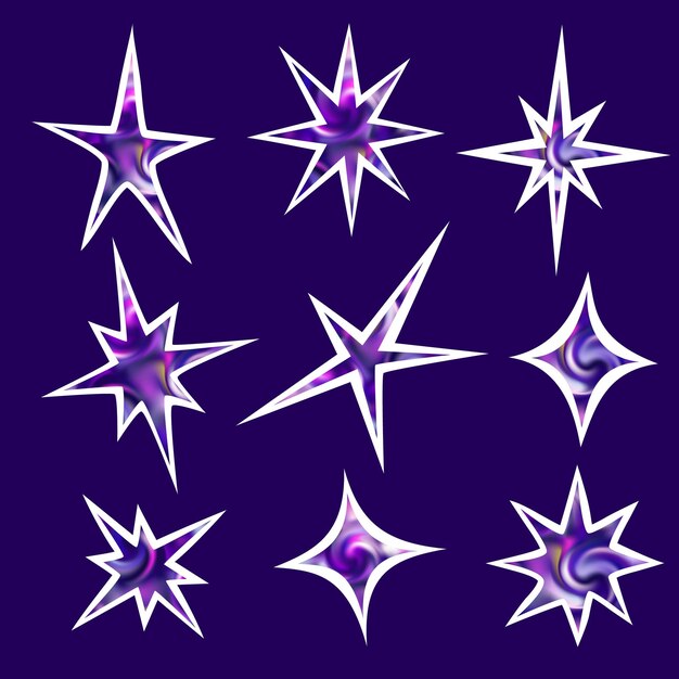 Ilustración vectorial de estrellas Elementos de diseño para Año Nuevo Navidad Feriados de cumpleaños aislados en fondo negro