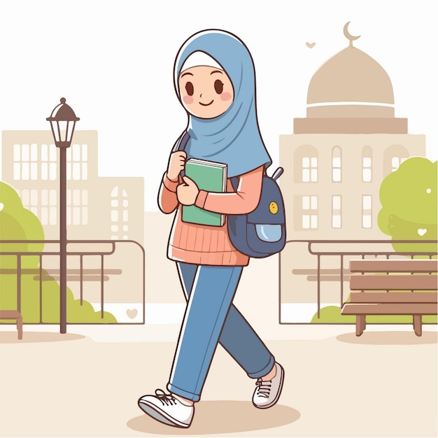 Ilustración vectorial de una estudiante musulmana