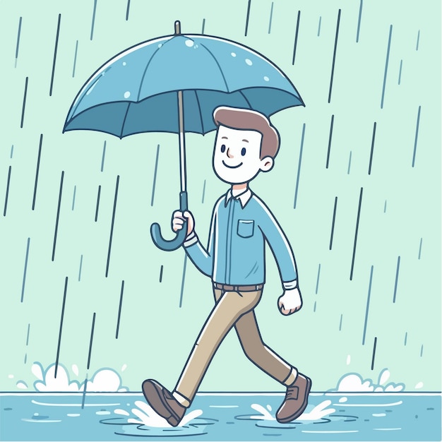 Ilustración vectorial de estudiantes caminando bajo la lluvia