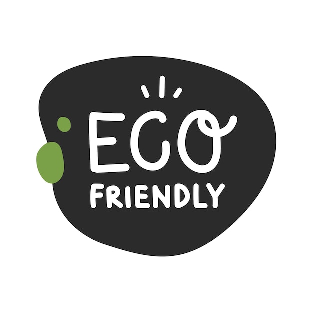 Ilustración vectorial de una etiqueta ecológica con texto escrito a mano y elementos abstractos en blanco negro y verde Ideal para marcas y diseños ambientales y sostenibles