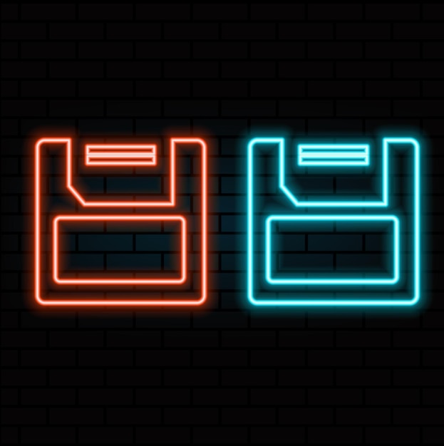 Ilustración vectorial de etiquetas de neón de disquete para la promoción de la electrónica5