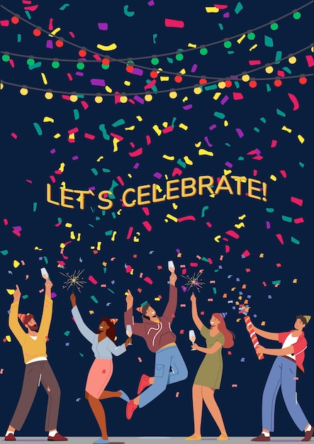Ilustración vectorial de un evento grupal feliz celebrado en la víspera de la fiesta de Año Nuevo