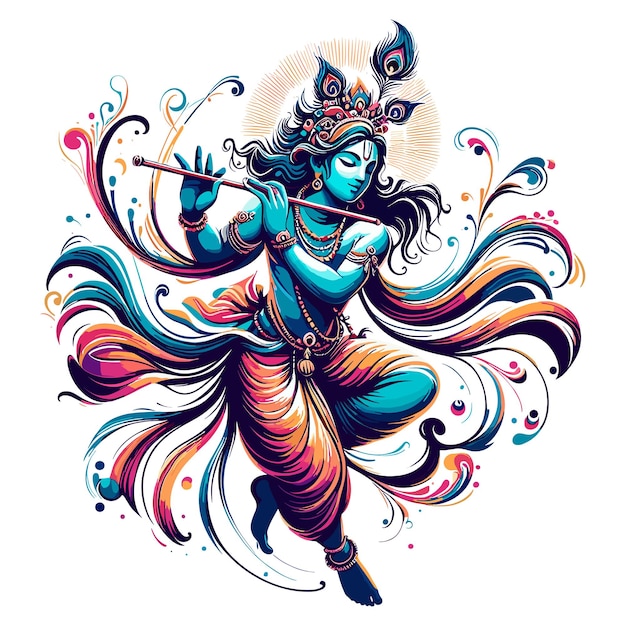 Ilustración vectorial evocadora trae a la vida la esencia divina del Señor Krishna