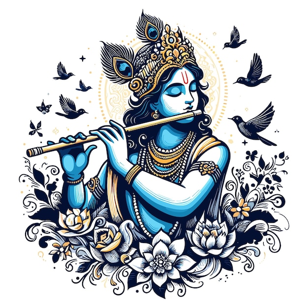 Vector ilustración vectorial evocadora trae a la vida la esencia divina del señor krishna